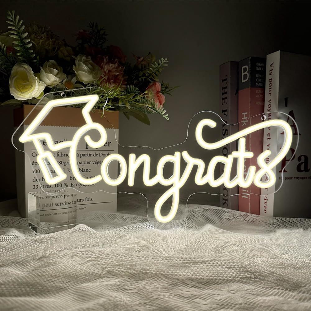 Congrats Grad Neon Sign,Hanging & Tabletop Congrats Grad Sign for Backdrop,Grad Neon Lights for Bedroom,Graduation Led Signs Class of 2026,Graduation Gift for Room Dorm Decor