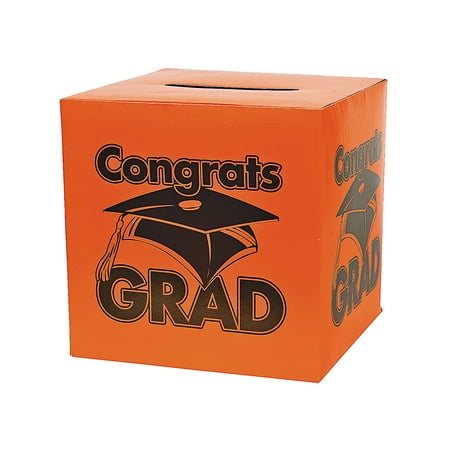 Congrats Grad Orange Card Box - Party Supplies - 1 Piece