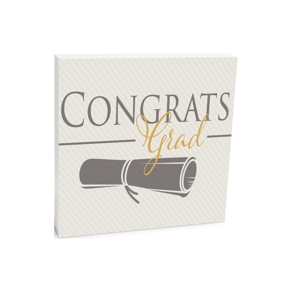 Congrats Grad Parchment Stripe Diploma 10 x 10 Wood Tabletop Sign Plaque