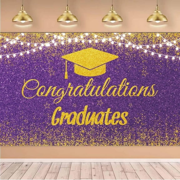 Congrats Grad Photography Backdrop,Background Congratulations Class of 2025 Graduation Party Decorations Photo Booth Props,(Purple Gold)