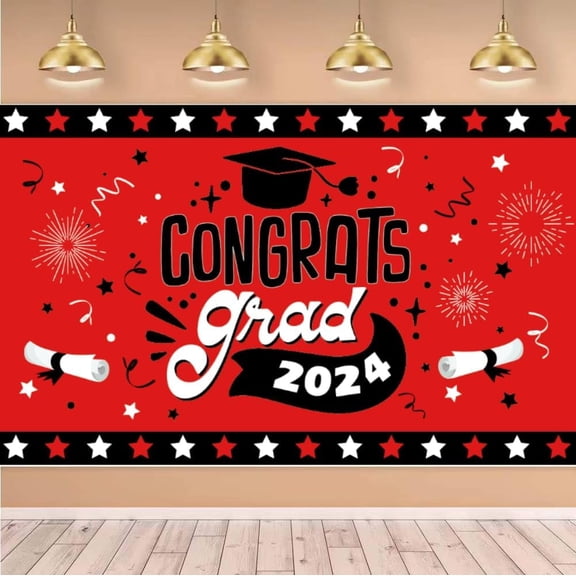 Congrats Grad Photography Backdrop,Background Congratulations Class of 2025 Graduation Party Decorations Photo Booth Props,(Red)