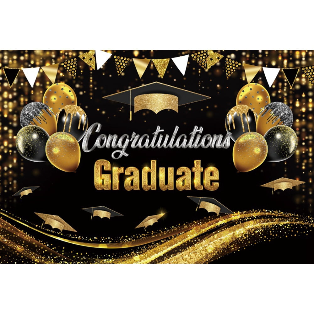 Congrats Grad Photography Backdrop Gold Glitter Balloon Bachelor Cap Congrats Grad Photography Backdrop Gold Glitter Balloon Bachelor Cap