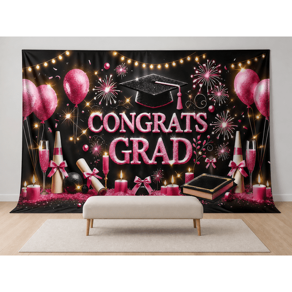 Congrats Grad Pink Balloons Graduation Photography Backdrop