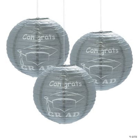 Congrats Grad Silver Paper Lanterns (6Pc - Party Decor - 6 Pieces