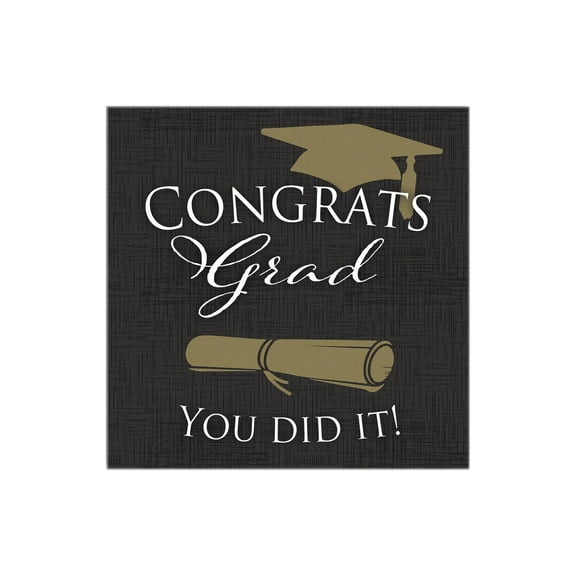 Congrats Grad Slate Grey Cap Diploma 12 x 12 Wood Wall Sign Plaque