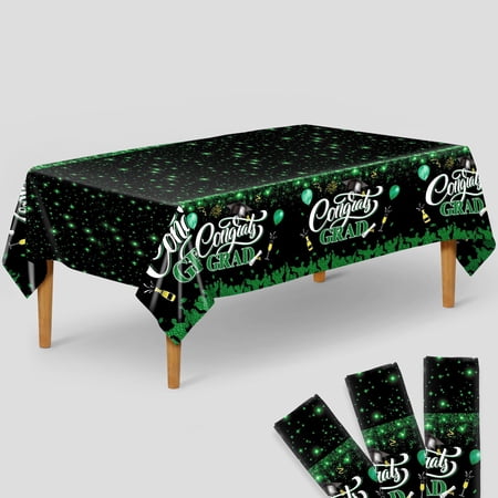 Congrats Grad Tablecover Green - 108x54 Inch, Pack of 3 | Graduation Decorations 2026 Table Cloths for Graduation Party Decorations 2026 | Plastic Graduation Tablecloths, Graduation Decorations 2026
