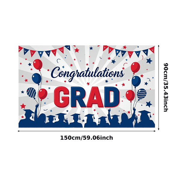 Congrats Grad Themed Banner with Stars Balloons and Grad Silhouettes Backdrop Party Decorations for Graduation Ceremony Celebration Photography Props Graduation Party Decor Background
