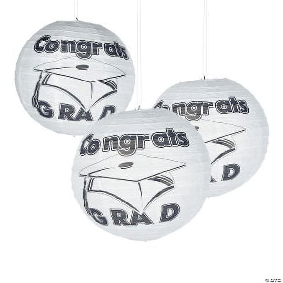 Congrats Grad White Paper Lanterns - Party Decor - 6 Pieces