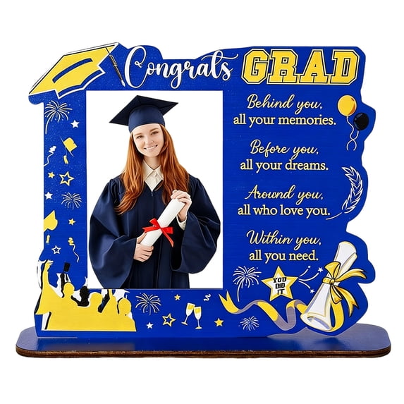 Congrats Grad Wooden Photo Frame, Inspirational Graduation Tabletop Decor with Motivational Quote, Class of 2026