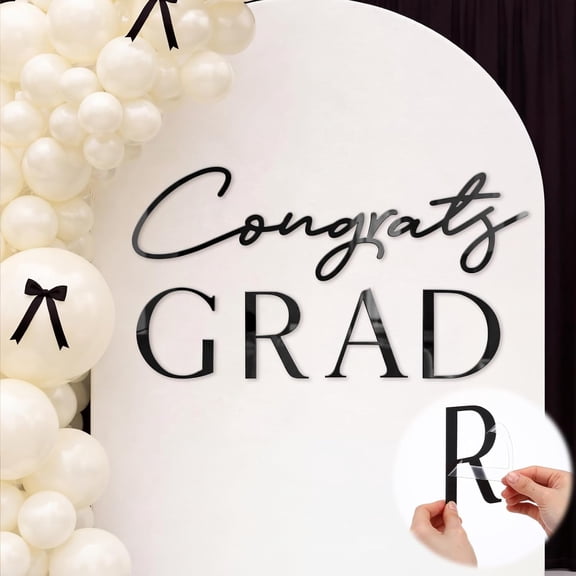 Congrats Grade Sign for Backdrop Black Acrylic Mirror Decal Letter Sticker Graduation Decor for Grad Party, Class of 2026 Grad Party Graduation Event Planner Vinyl Decal