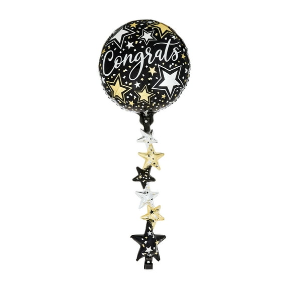 67" Black/Gold/Silver Congrats Balloon with Inflatable Tail, by Way To Celebrate