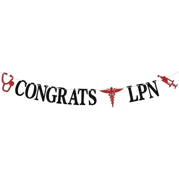 Congrats LPN Energy Banner, Future Nurse Bunting Sign, Class of 2025 Nursing School Survivor Graduation Party Decoration Supplies, Black and Red