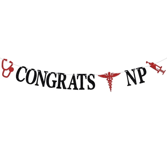 Congrats NP Banner, Congrats Nurse Bunting Sign, Class of 2024 Nursing School Survivor Graduation Party Decoration Supplies, Black and Red Glitter