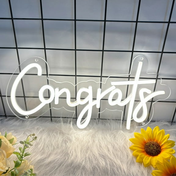 Congrats Neon Sign, White Congrats Led Signs for Wall Decor, Congratulations Graduation Decoration Neon Lights for Party, Wedding, Banner