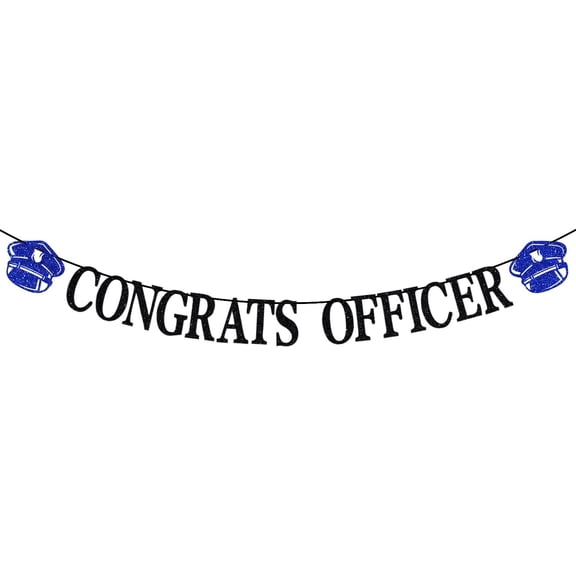 Congrats Officer Banner, 2025 Police Officer Graduation Decorations, Police Officer Party Bunting Garland, Police Academy Graduation Party Decorations, Black and Blue Glitter