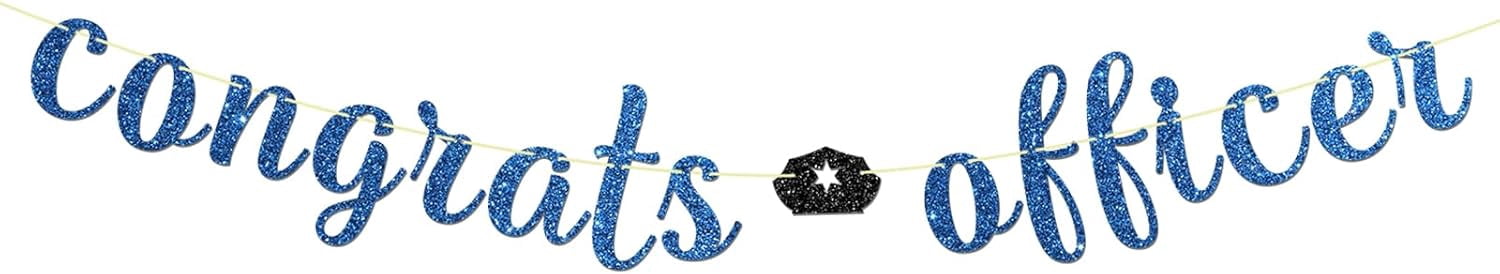 Cop Graduation Generic Congrats Officer Banner, Blue Glitter Cursive Police Academy Graduation ...