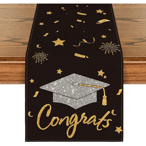 Congrats Table Runner Diploma Cap, 2023 Graduation Holiday Kitchen Dining Table Runners for Home Party Decor 13 x 108 Inch