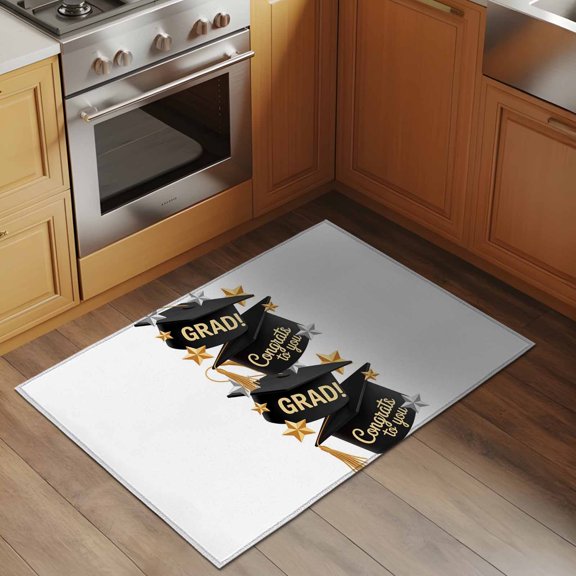 Congrats to You 2x3 Rug for Entryway Front Door Kitchen Sink Area, GRAD Graduation Hat Three-Dimensional Stars Low Pile Washable Non Slip Rectangle Area Rug