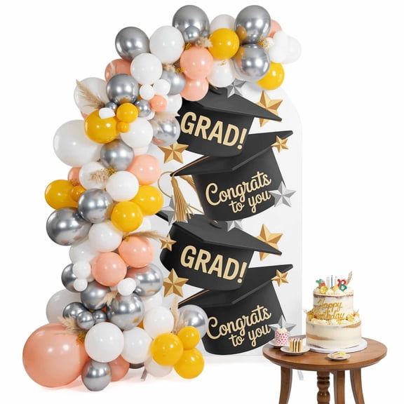 Congrats to You Arch Backdrop Cover 4FT GRAD Graduation Hat Three-Dimensional Stars Spandex Fitted Arch Covers Stretchy Backdrop Decoration for Wedding Birthday Graduation Party