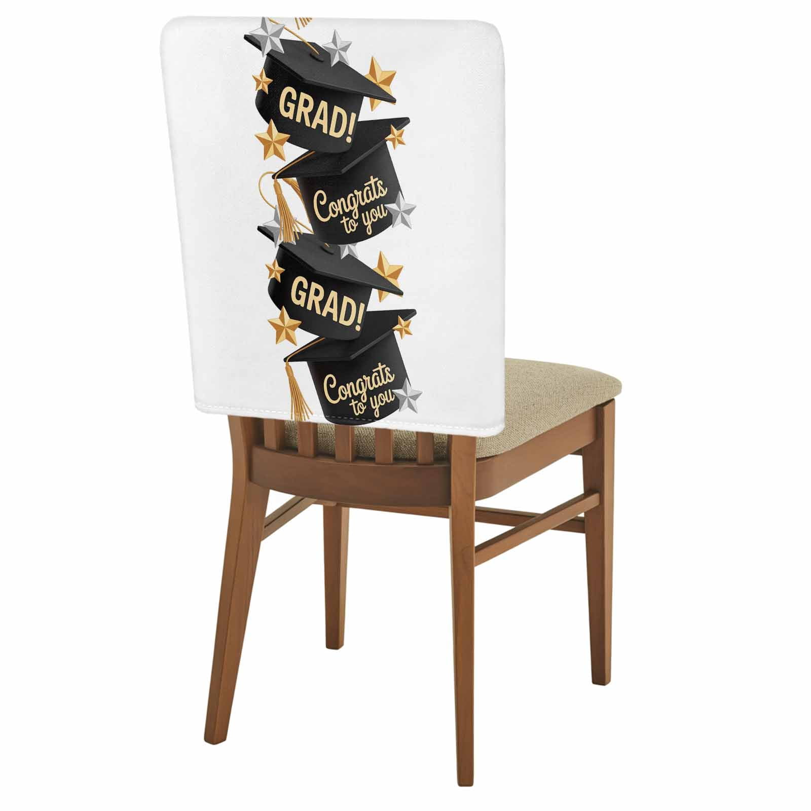 Congrats to You Chair Covers Set of 6 GRAD Graduation Hat Three-Dimensional Stars Chair Back Covers Stretch Removable Washable Slipcovers Protector for Dining Room Kitchen Party Decor