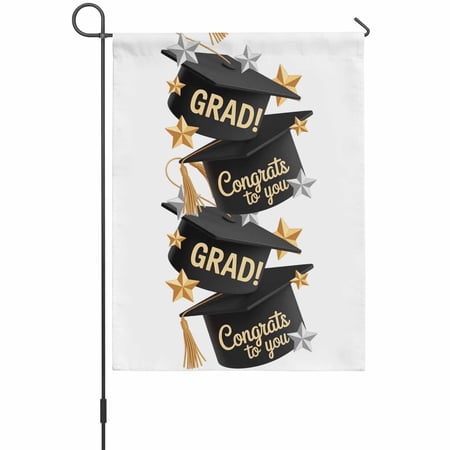 Congrats to You House Flag 28 x 40 Inches, GRAD Graduation Hat Three-Dimensional Stars Weather Proof Outdoor Patio Flags Double Sided Small House Decoration for Yard Lawn Outside Home