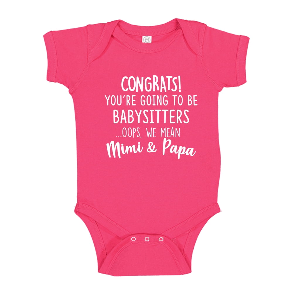 Funny Grandparents Pregnancy Announcement Bodysuit - "Congrats You're Going To Be Babysitters Oops We Mean Grandparents"