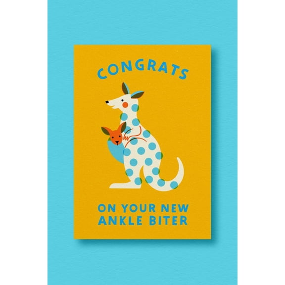 Congrats on Your New Ankle Biter Card Adorable Kangaroo & Baby Design Fun Greeting for New Pet Owners Perfect for Dog Lovers