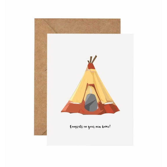 Congrats on Your New Home Card Charming Tent Illustration Blank Inside, Envelope Included Perfect for Housewarming Celebrations