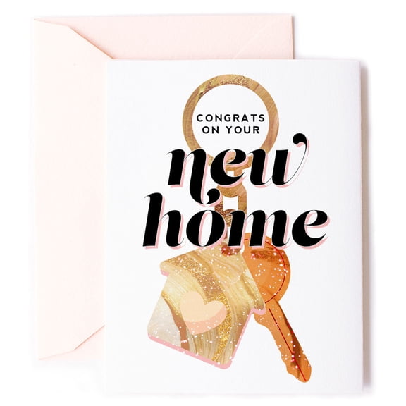 Congrats on Your New Home Card  Stylish Key and House Design  Envelope Included, Blank Inside  Perfect Gift for Housewarming Celebrations