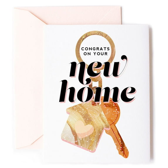 Congrats on Your New Home Card – Stylish Key and House Design – Envelope Included, Blank Inside – Perfect Gift for Housewarming Celebrations