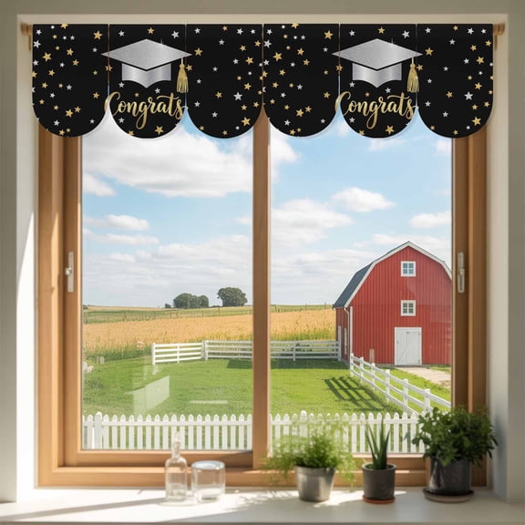 Congratulate Graduate Season Door Banner Graduation Hat Golden Sliver Star Black Small Scalloped Hanging Banner for Door, Hanging Flag Backdrop Decoration for Wall Window Party 3pcs, 8 x 12 Inch