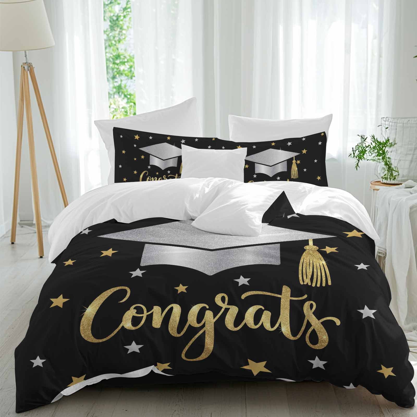 Congratulate Graduate Season Duvet Cover Set Full Size, Graduation Hat ...