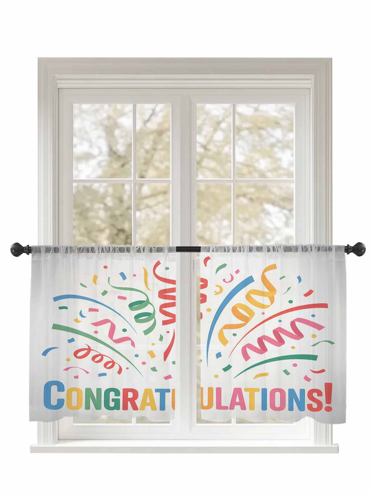Congratulation Celebration Sheer Curtains 45 Inch Long 2 Panels ...