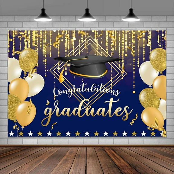 Congratulation Graduate Backdrop,Blue and Gold Congrats Grad Decor Banner,Graduation Backdrops,2024 Graduation Party Decorations Banner Photography Background Studio Photo Booth Props 7X5FT