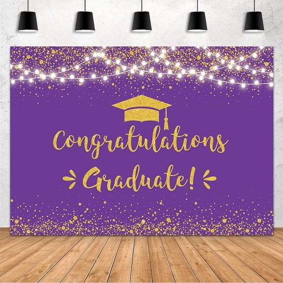 Congratulation Graduate Backdrop Class of 2023 Graduation Party Decorations Background Purple Gold Congrats Grad Decor Banner Photography Background