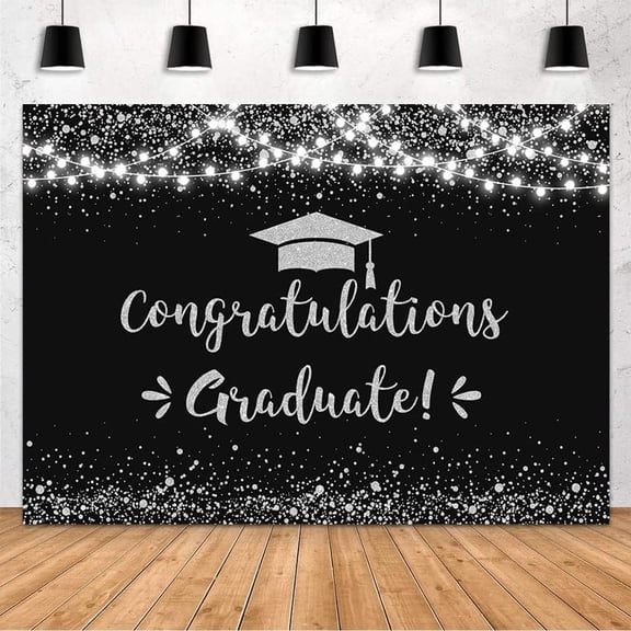 Congratulation Graduate Backdrop Class of 2025 Graduation Party Decorations Background Black Silver Congrats Grad Decor Banner Photography Background