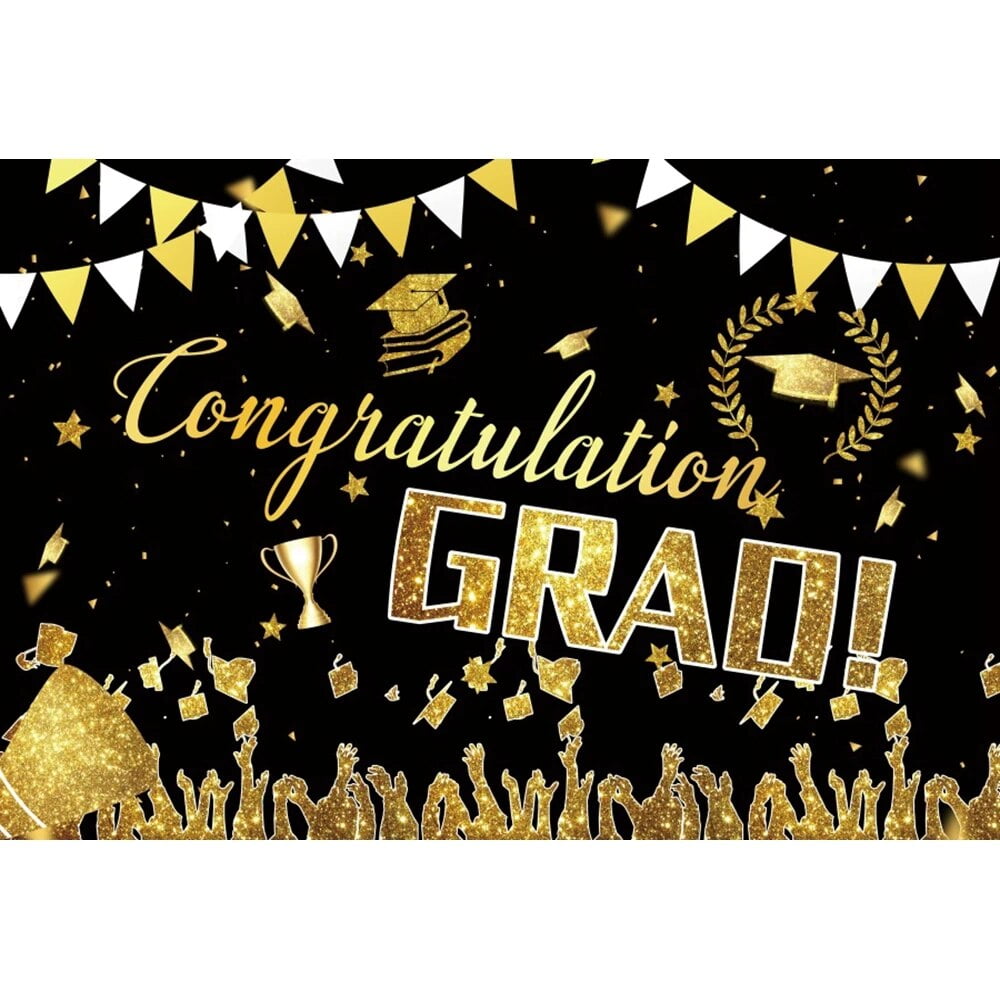 Congratulation Graduation Photography Backdrop Gold Glitter Balloon ...