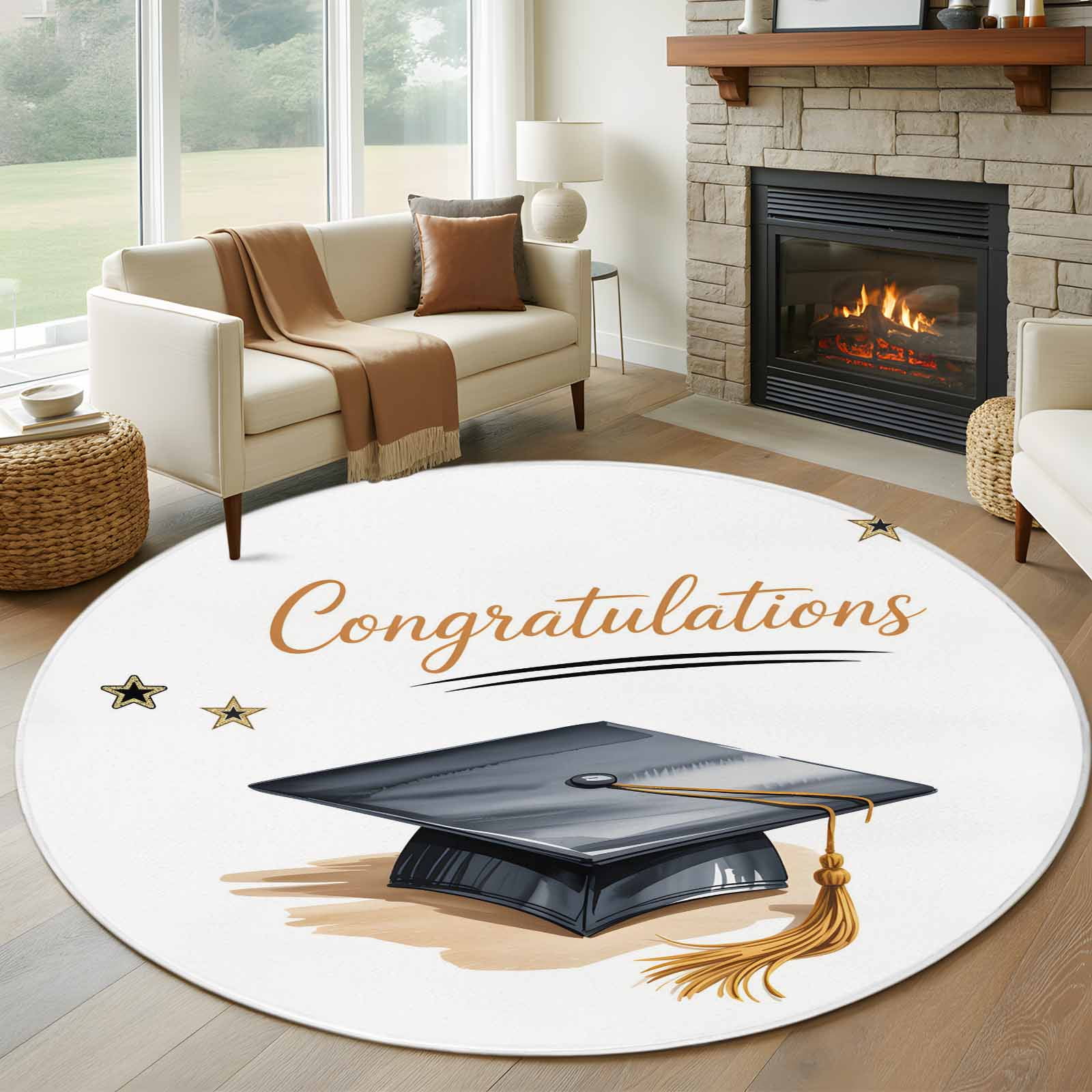 Congratulation Hat Round Rug 5ft Washable Circle Kitchen Rugs Non Slip ...