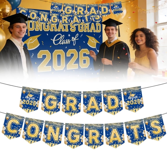Congratulations 2026 Banner, Class of 2026 Graduation Party Decorations, Class of 2026 Congrats Grad Banner, Hanging Backdrop for High School & College Graduation Ceremony
