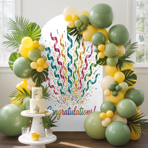 Congratulations Arch Backdrop Cover, 4FT, Joyful Celebration Rainbow Ribbons Confetti Spandex Arch Covers Double-Sided Backdrop for Wedding Birthday Party Photo Background Decoration