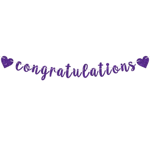 Congratulations Banner, Congrats Grad Graduation Bunting Sign, Birthday/Wedding/Anniversary/Retirement/New Job Party Decorations Supplies, Purple Glitter