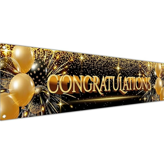 Congratulations Banner - Congratulations Decorations - We are so Proud of You banner - Well Done Banner - Graduation Banner - Graduation Decorations for Prom - 6 x 1.3ft (Black and Gold)