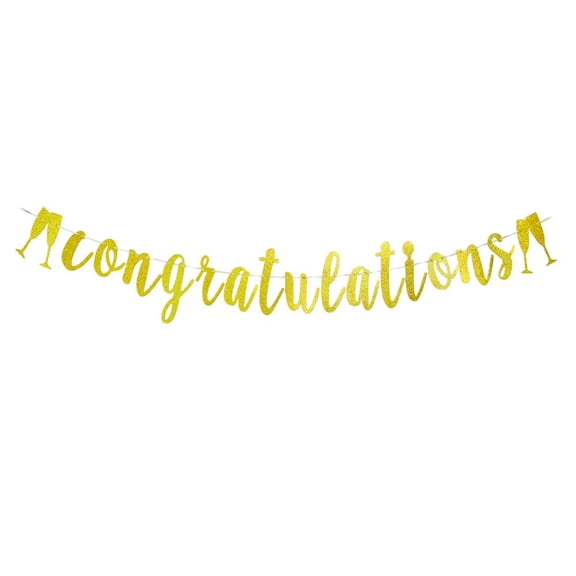 Congratulations Banner- Gold Glitter Graduation Banner, Congratulations Party Sign