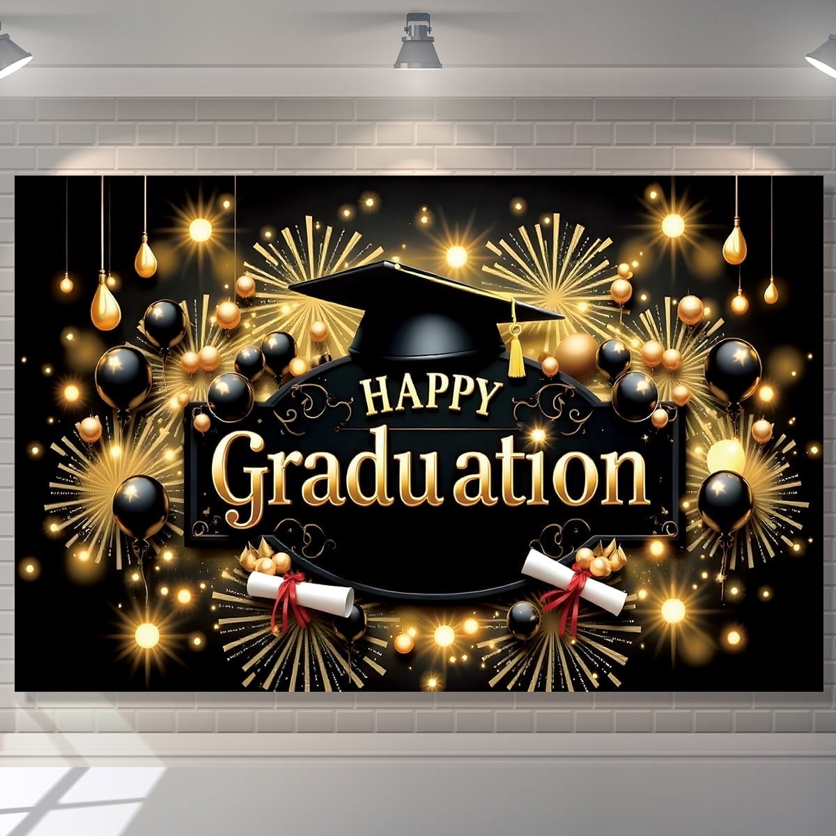 Gold Glitter Congratulations Banner - 5.5 Foot Retirement & Graduation Party Decor