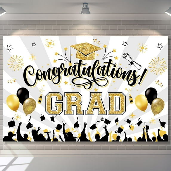 Congratulations Banner Graduation Decoration Class of 2025 Congrats Grad Banner Backdrop graduation Party Favor Supplies White2
