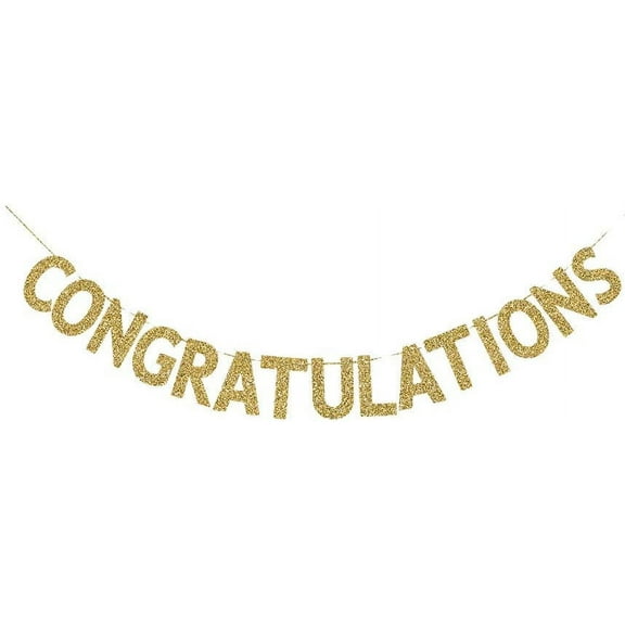 Congratulations Banner, Graduation/Job Promotion/Celebration Party Sign Decorations Gold Gliter Paper