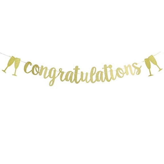 Congratulations Banner - Graduation Wedding Engagement Bridal Shower Baby Shower Housewarming Party Banner Sign,2020 Pennant Flags Garland Photo Props for Graduation Party Favors(Gold Glitter).