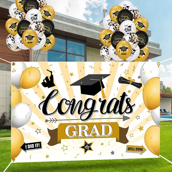 Congratulations Banner for Prom Class of 2026 Graduation Party Decoration Congrats Grad Party Favors Backdrop Balloons with Grommets Design 1