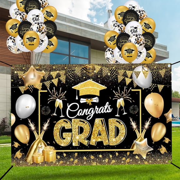 Congratulations Banner for Prom Class of 2026 Graduation Party Decoration Congrats Grad Party Favors Backdrop Balloons with Grommets Design 2