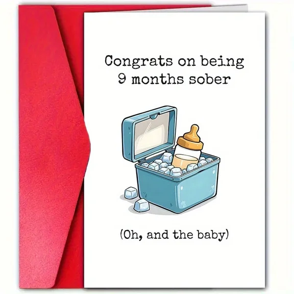 Congratulations Card for 9 Months Sober Funny Congrats on Being 9 Months Sober Design with Baby Bottle Ideal for Celebrating Sobriety Milestones